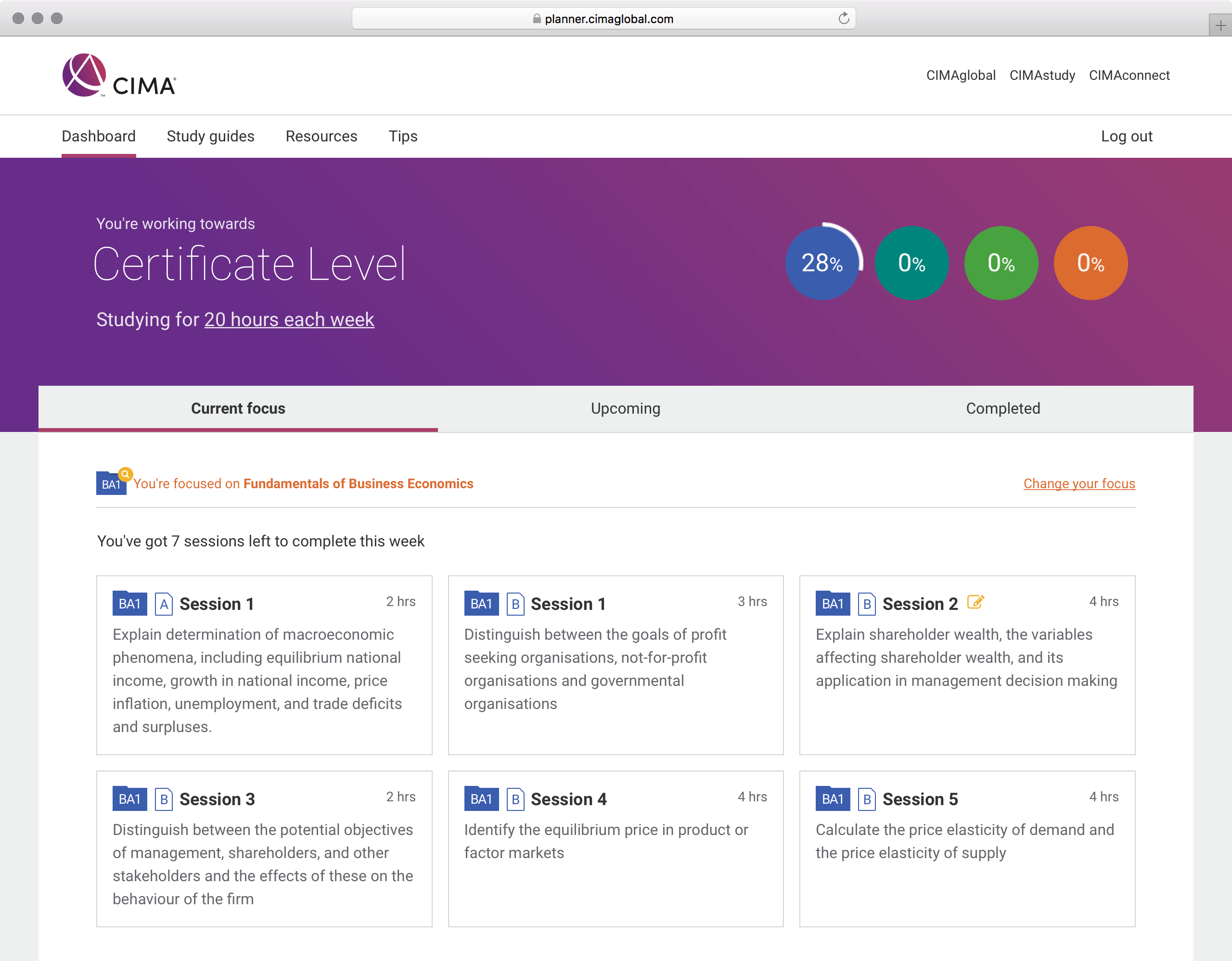 CIMA Study Planner UI