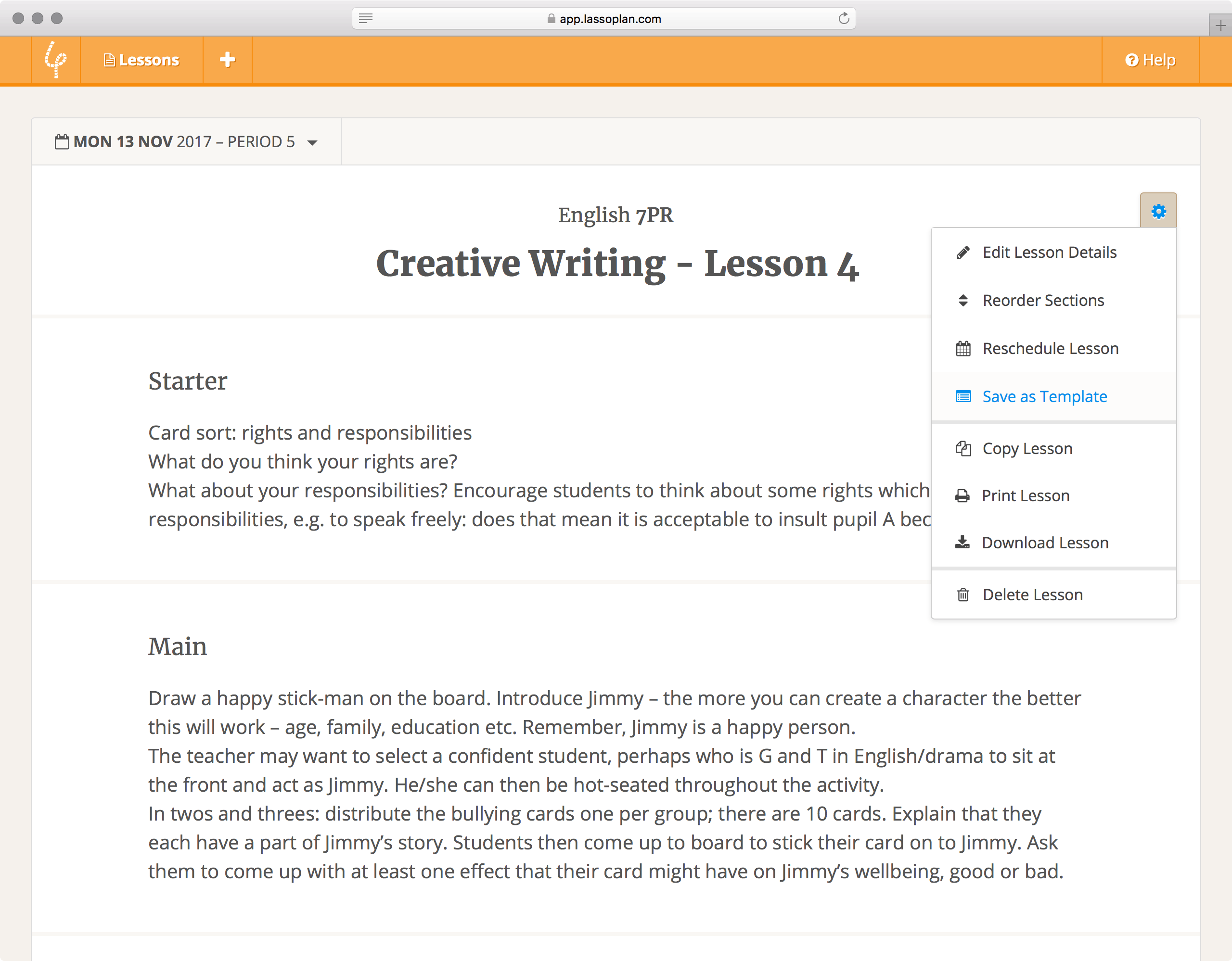 LassoPlan.com Planning app for teachers UI