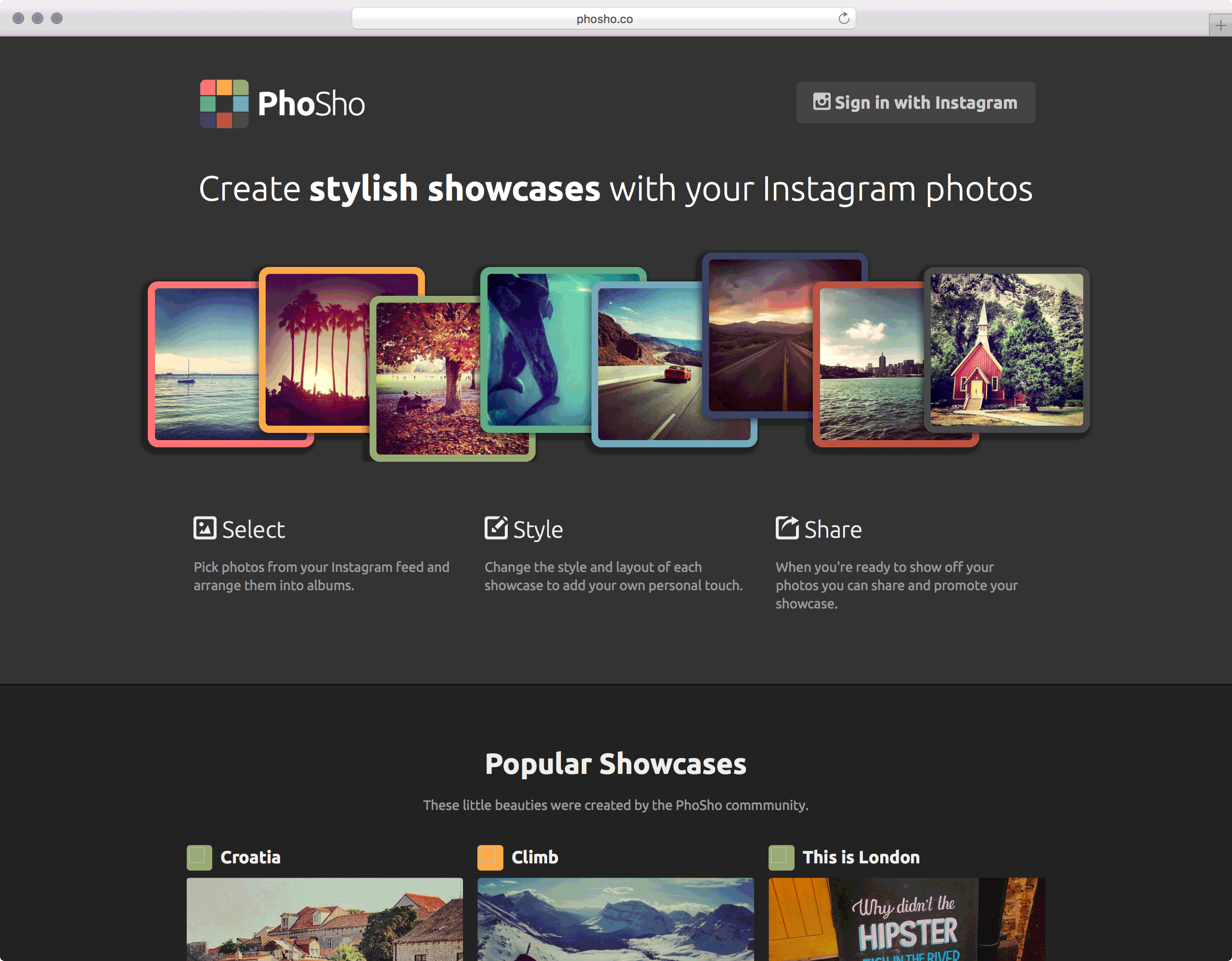 PhoSho.co Showcase your Instagram photos UI